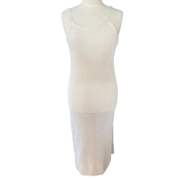Aerie Crochet Knit Fitted Sleeveless Dress Ivory Swim Coverup Boho Hippie Sz M - Picture 1 of 14